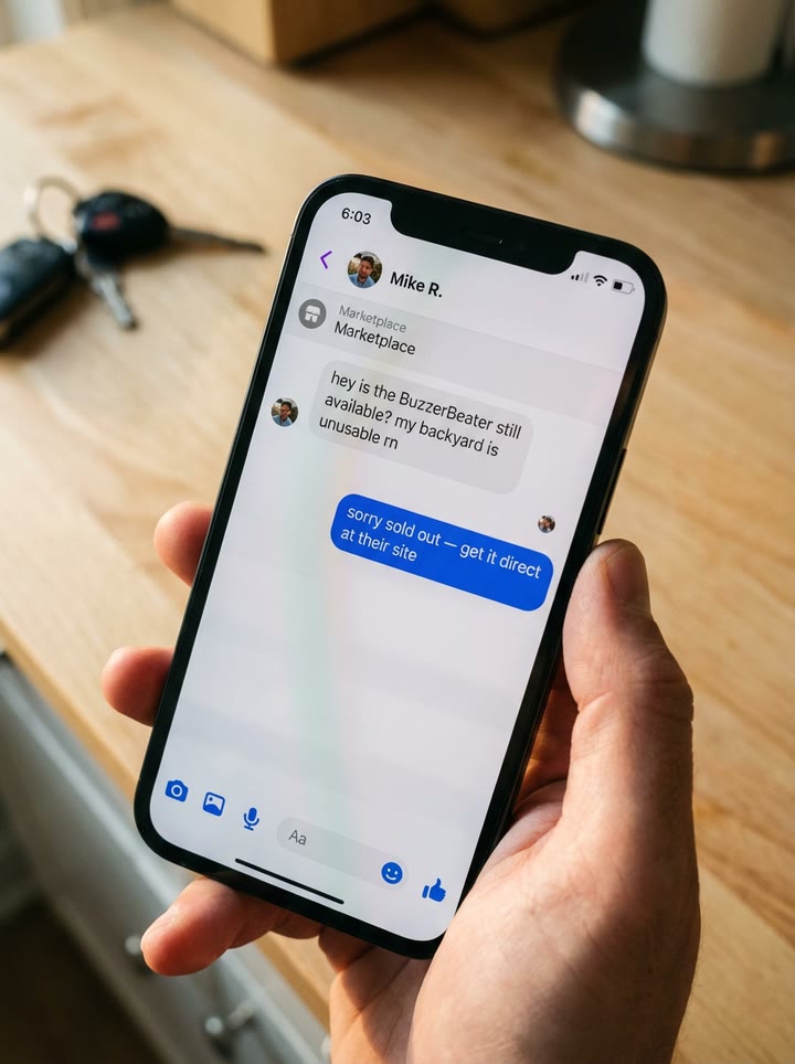 Facebook Marketplace message about BuzzerBeater