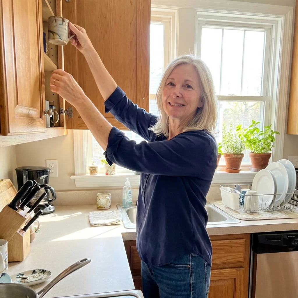 Jennifer&rsquo;s shoulder at week 8 of the Triple Method &mdash; full overhead reach back